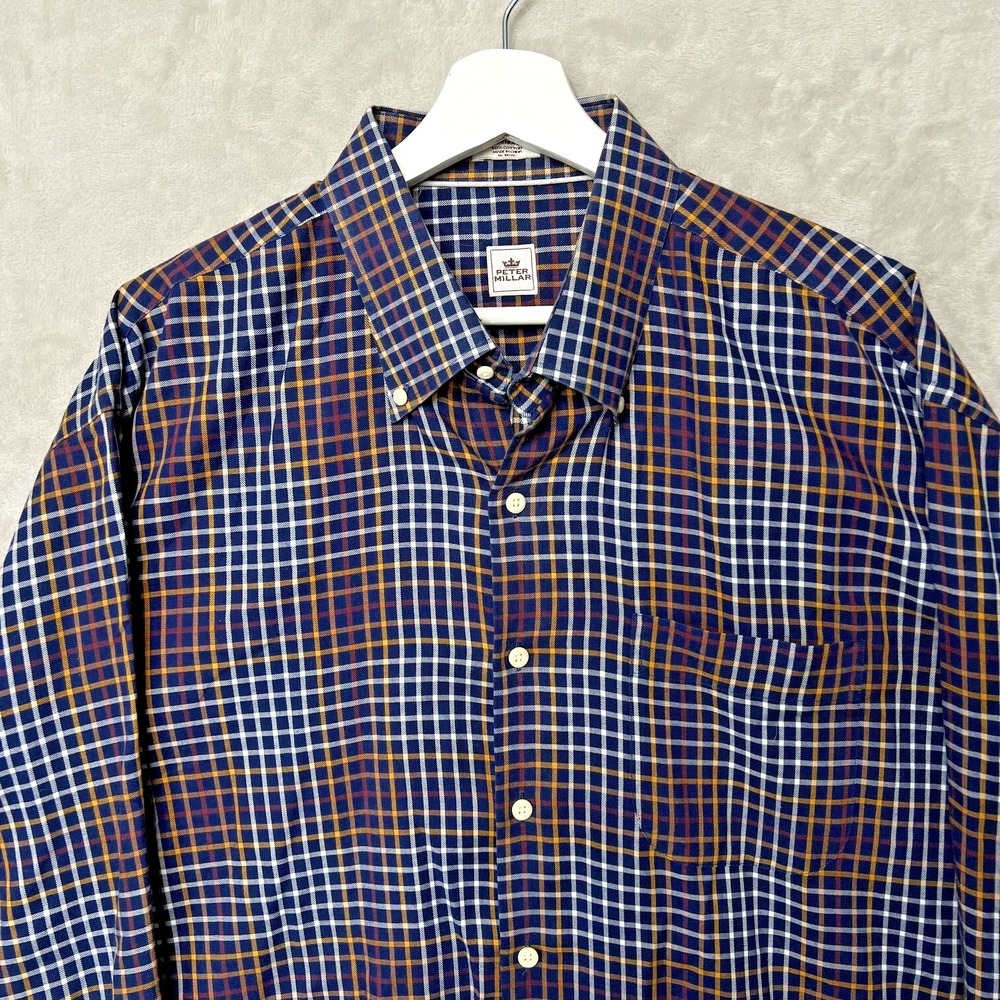Peter Millar Button Down Long Sleeve Plaid Dress Shirt Men's XXL - Picture 2 of 9